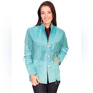 Vintage Scully turquoise leather fringe western jacket size Large